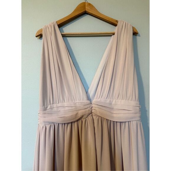 Lulus XL Plunge Neck Flowy Maxi Dress Blush Pink High Slit Romantic Ethereal - Picture 13 of 15